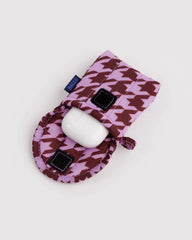 Puffy Earbuds Case Pink Houndstooth