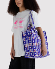 Large Nylon Market Bag Market Plaid Blue