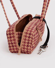 Small Nylon Bowler Bag Tan Houndstooth
