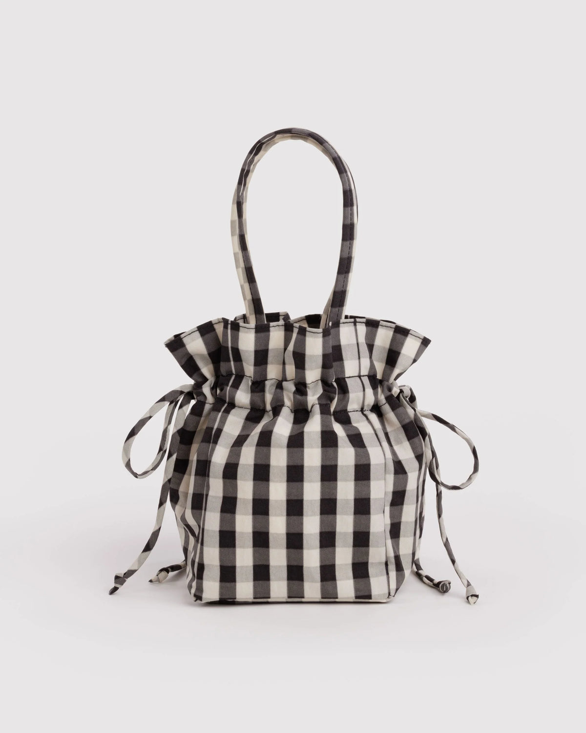 Nylon Drawstring Bag Black And Cream Gingham