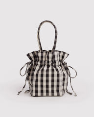 Nylon Drawstring Bag Black And Cream Gingham