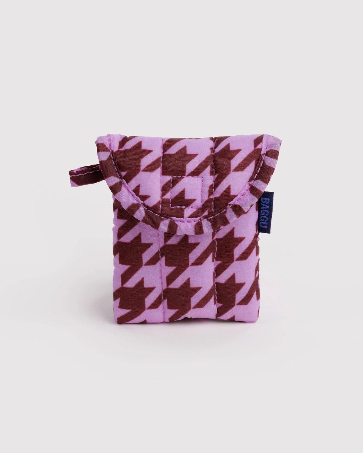Puffy Earbuds Case Pink Houndstooth