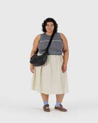 Medium Recycled Leather Crescent Bag Black