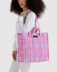 Large Nylon Market Bag Market Plaid Pink