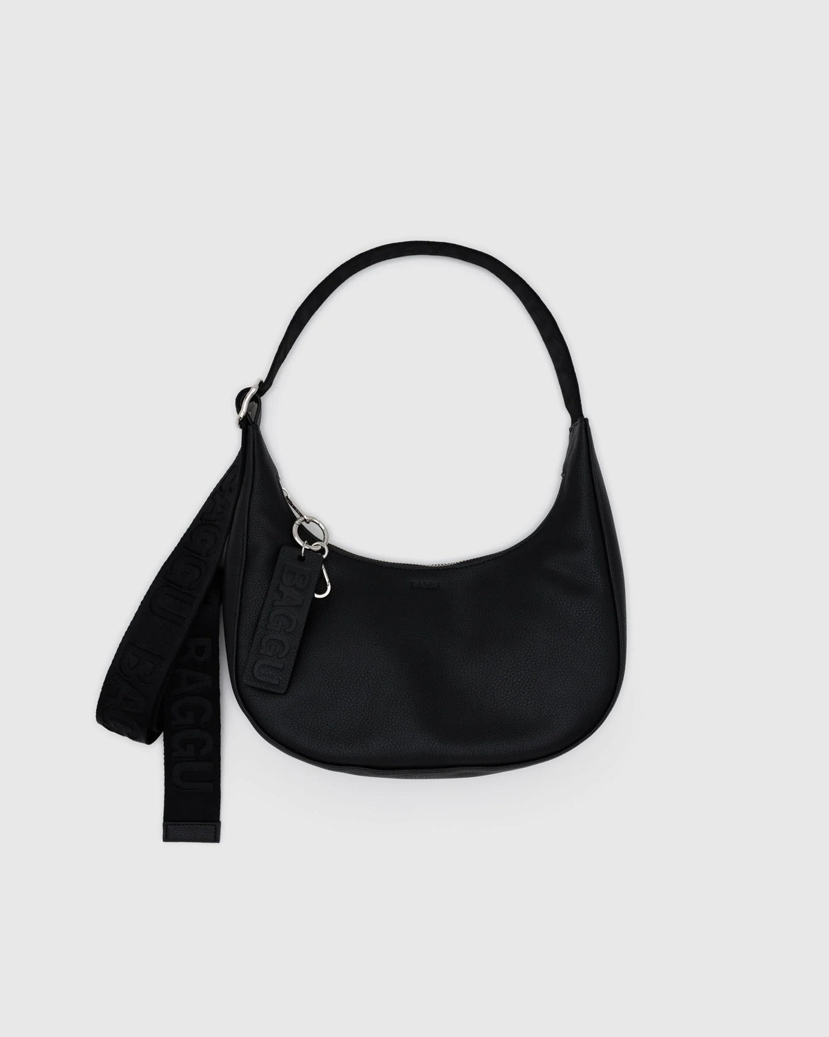 Small Recycled Leather Crescent Bag Black