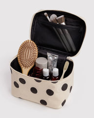 Large Cosmetic Case Cream and Black Polka Dot
