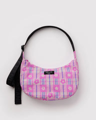 Medium Nylon Crescent Bag Market Plaid Pink