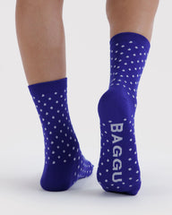 Crew Sock Micro Blue and White Polka Dot